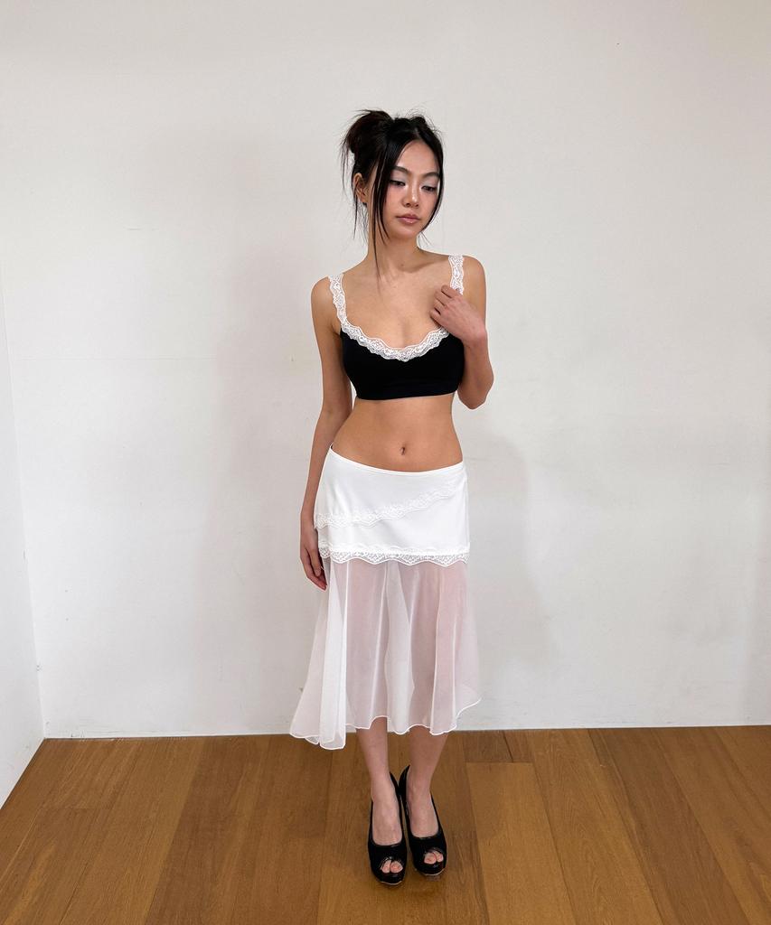 VINAJ Lace Diagonal See-Through Skirt Cover-Up (White)