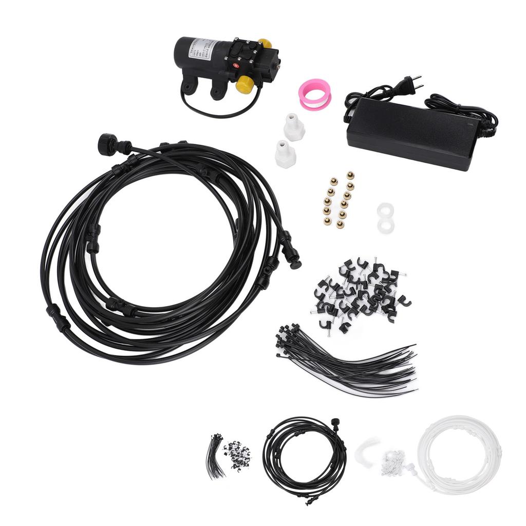 Outdoor Misting System Efficient with 29.5ft Pump Filter Nozzles Power Supply Garden Mist Hose Kit f