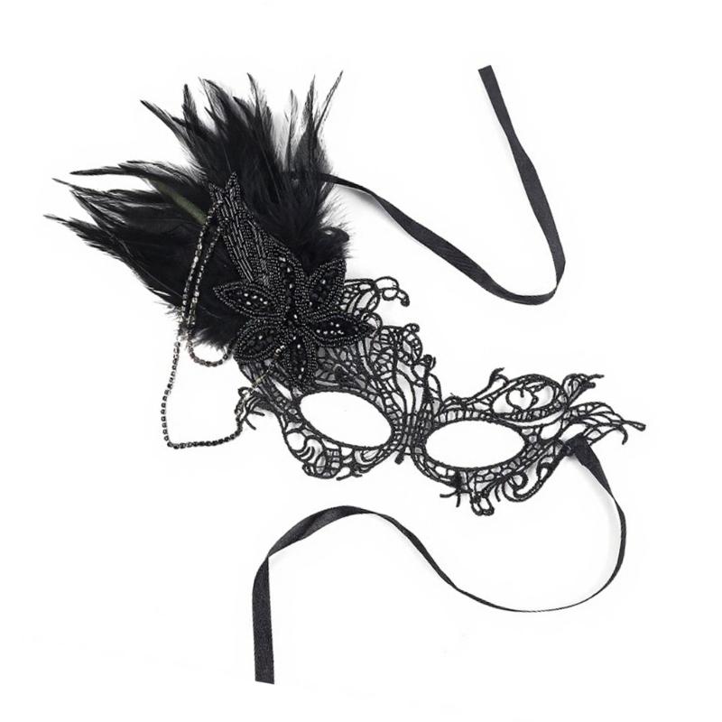 Elegant Vintage Rhinestones Feather Lace Mask For Halloween Balls Stage Performances Soft Costume Accessory