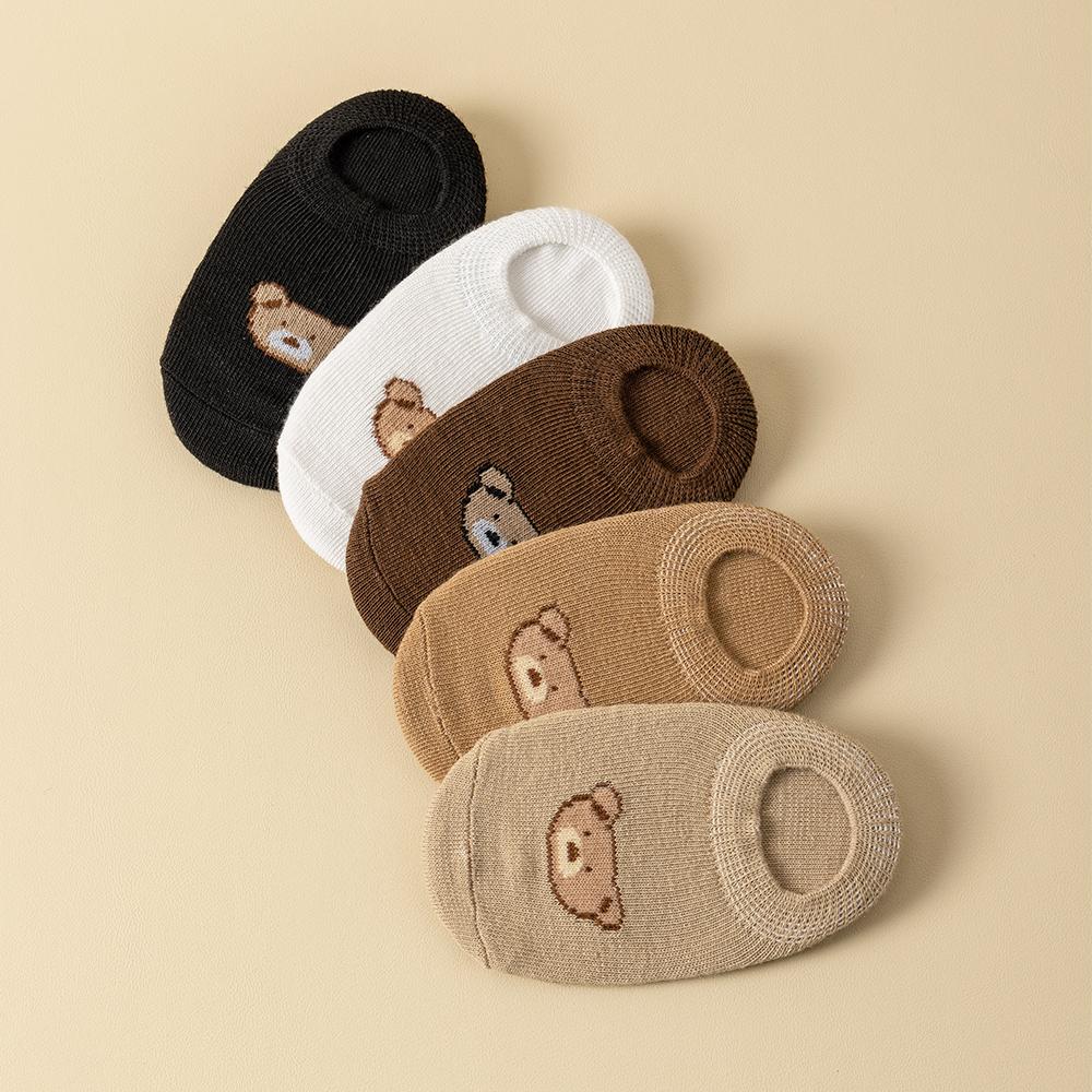 5 Pairs Baby Socks Toddler Low-cut Ankle Socks Cute Cartoon Bear Pattern Socks for Boys and Girls Aged 0-5 All Season Collection