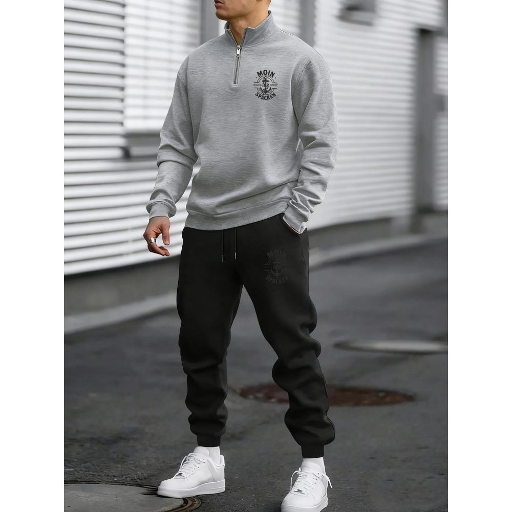 

Sailing Style Printed New Men s Zipper Sports Shirt and Pants 2 Piece Set, Autumn and Winter Casual Sportswear, Warm Pullover Set Trendy S