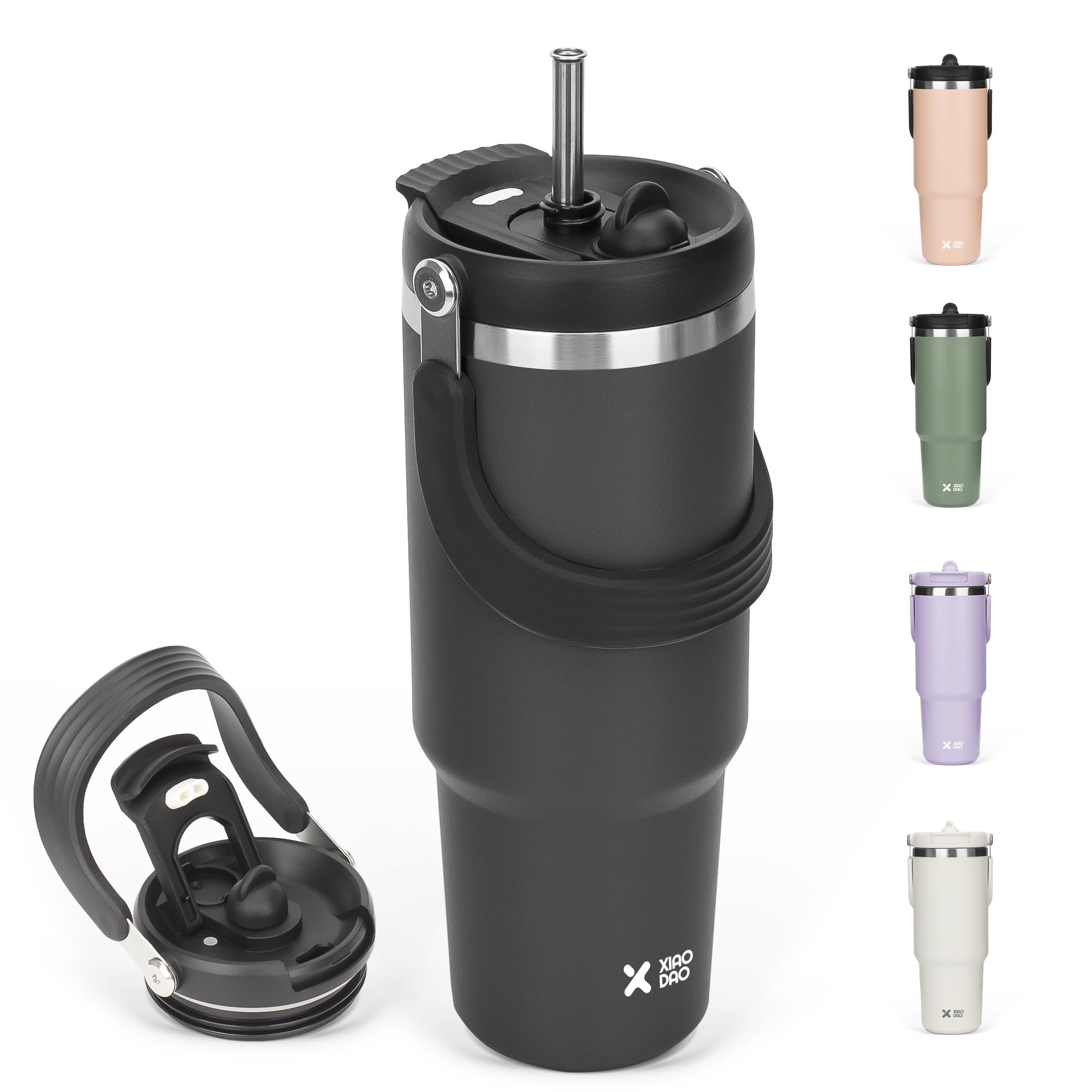 

SKIASE Тамблер с водой 900 мл Большой емкости Вакуум для воды Сохраняет горячим или Широкое горло Прямой Идеально подходит для улицы Черная соломинка, Бутылка, Бутылка, Изолированный, чёрный