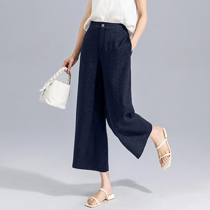 Xin Ge Purple Loose Wide Trouser Legs Women'S Summer Tencel New High Waist Drape Casual Eight-Point Linen Pants