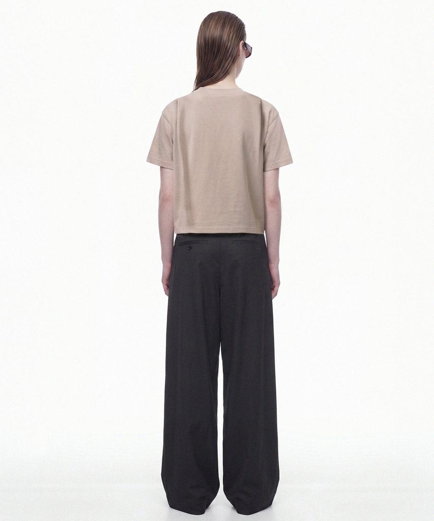 PRINOAR Semi-Crop Short Sleeve T-Shirt - Ginger Beige