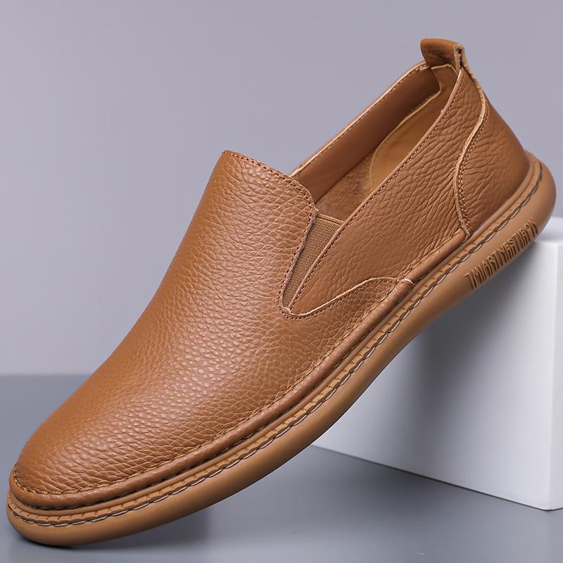 Summer New Shoes for Men Genuine Leather Casual Shoes Fashion Breathable Flat Leather Sandals Youth Slip-on Loafers
