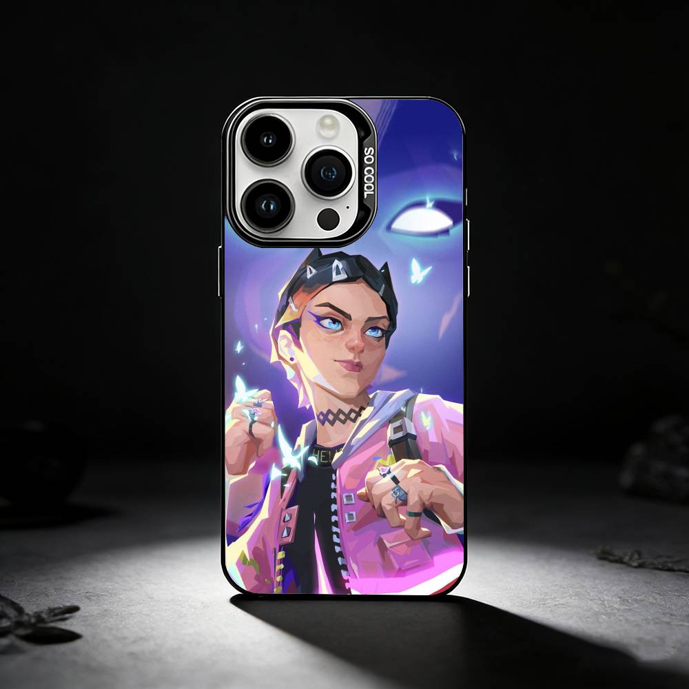 Popular V-Valorant C-Clove Phone Case For iPhone 17,16,15,14,13,12,11 Plus,Pro Max,XS,Colored silver phone case