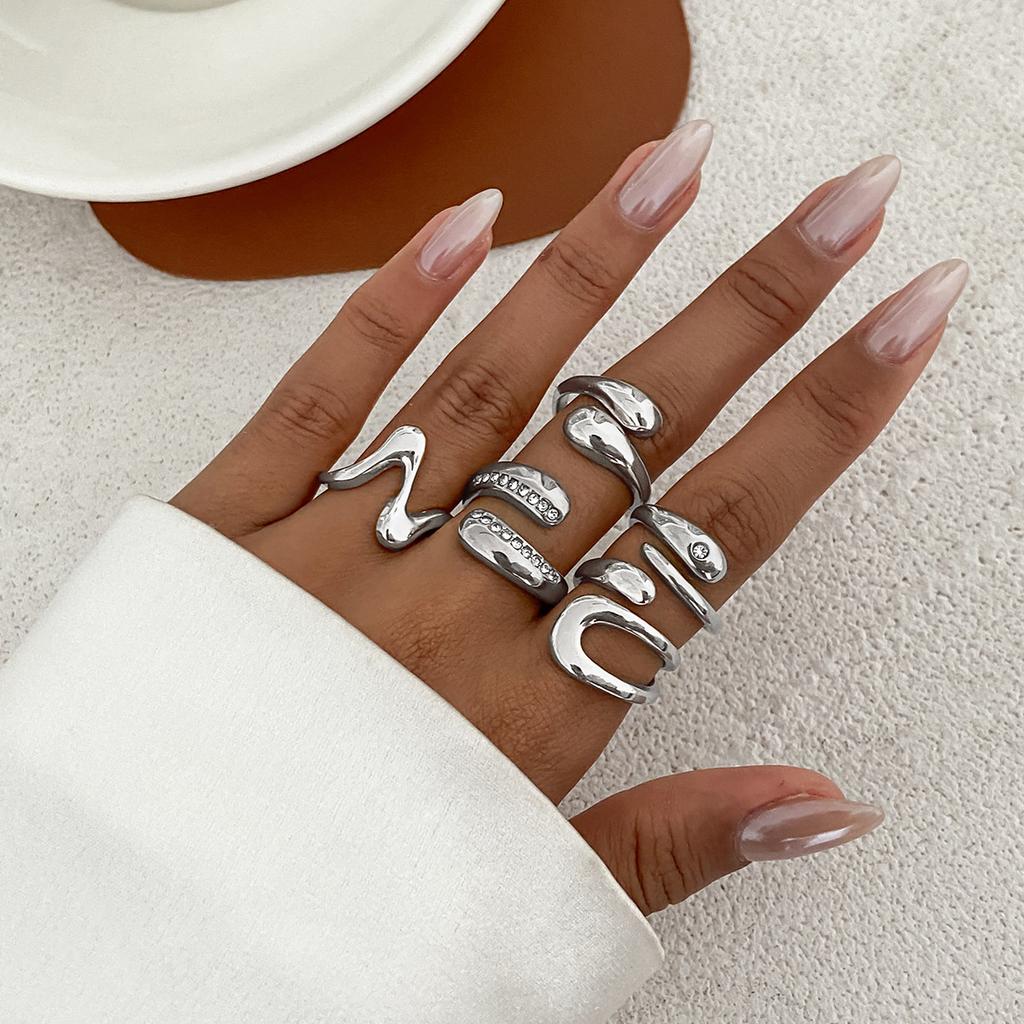 Vintage Gold Color Geometric Rings Trendy Finger Jewelry Hollow Out Adjustable Ring Set for Women Men Retro Boho Fashion Party Gift