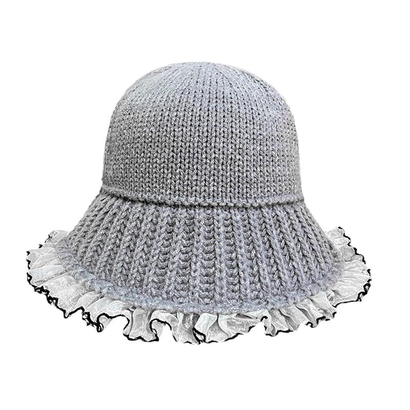 1PC Fashion Bucket Hat Keep Warm Knitted Lace Windproof Coldproof Big Brim Hat Ear Protection
