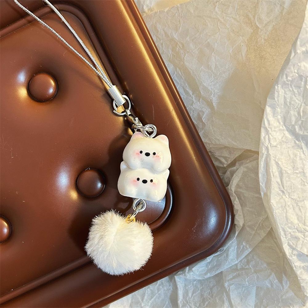 

New Design 1 Piece Cute Anime Dog Plush Ball Mobile Phone Charms Lovely Animal Keychains Lanyard Bag Decorations Strap