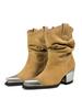 Fashion Pointed Pleated Thick Heel Western Boots 2025 Autumn New Elegant Women's Party Short Boots Street Fashion Casual Chelsea Boots