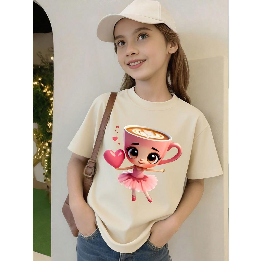 Camiseta de manga corta con estampado de bailarina de ballet, cómoda y transpirable, para uso casual diario en verano