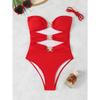 Womens Sexy Solid Color Strappy Hollow Out One Piece Beach Swimsuit