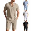 Men's Short Sleeve Shorts Suit Casual Loose Linen Men's Short Sleeve Shorts Suit