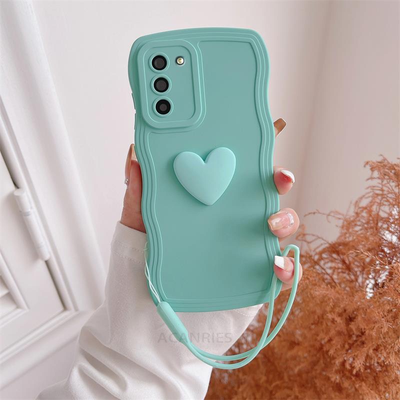 S 21 23 22 Love Heart Wavy Wrist Strap Silicone Case For Samsung Galaxy S23 S21 S22 Plus Ultra S20 Fe S21fe Lanyard Cover S20fe