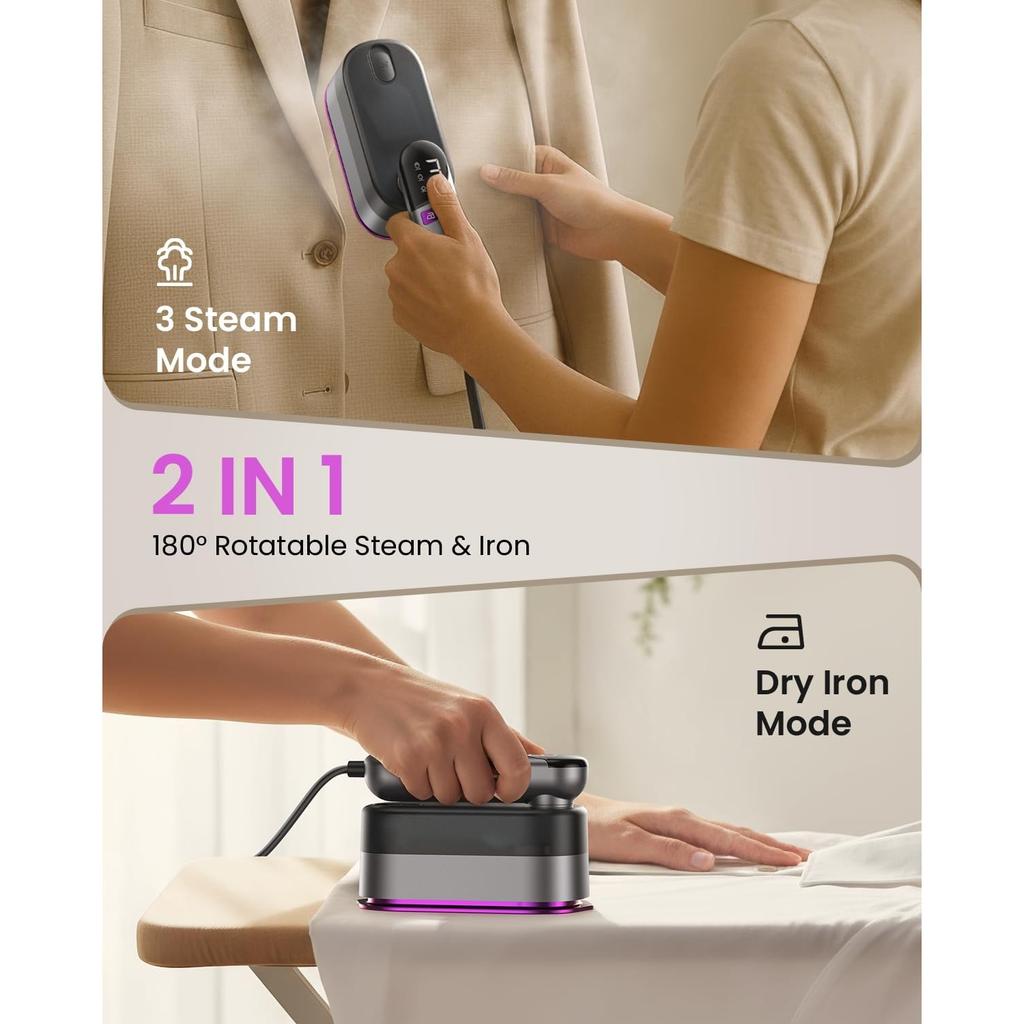 2-in-1 Handdampfglätter und Bügeleisen für Kleidung, 1000-W-Reisedampfglätter mit Keramiksohle, schnelles Aufheizen in 9 Sekunden, auslaufsicherer 170-ml-Wassertank, Selbstreinigung