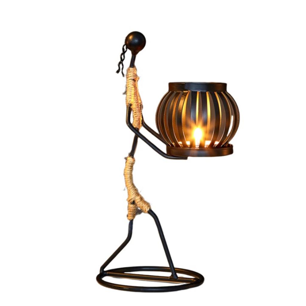 African-Inspired Tea Light Candle Holder with Metal Art Girl Figure A Type