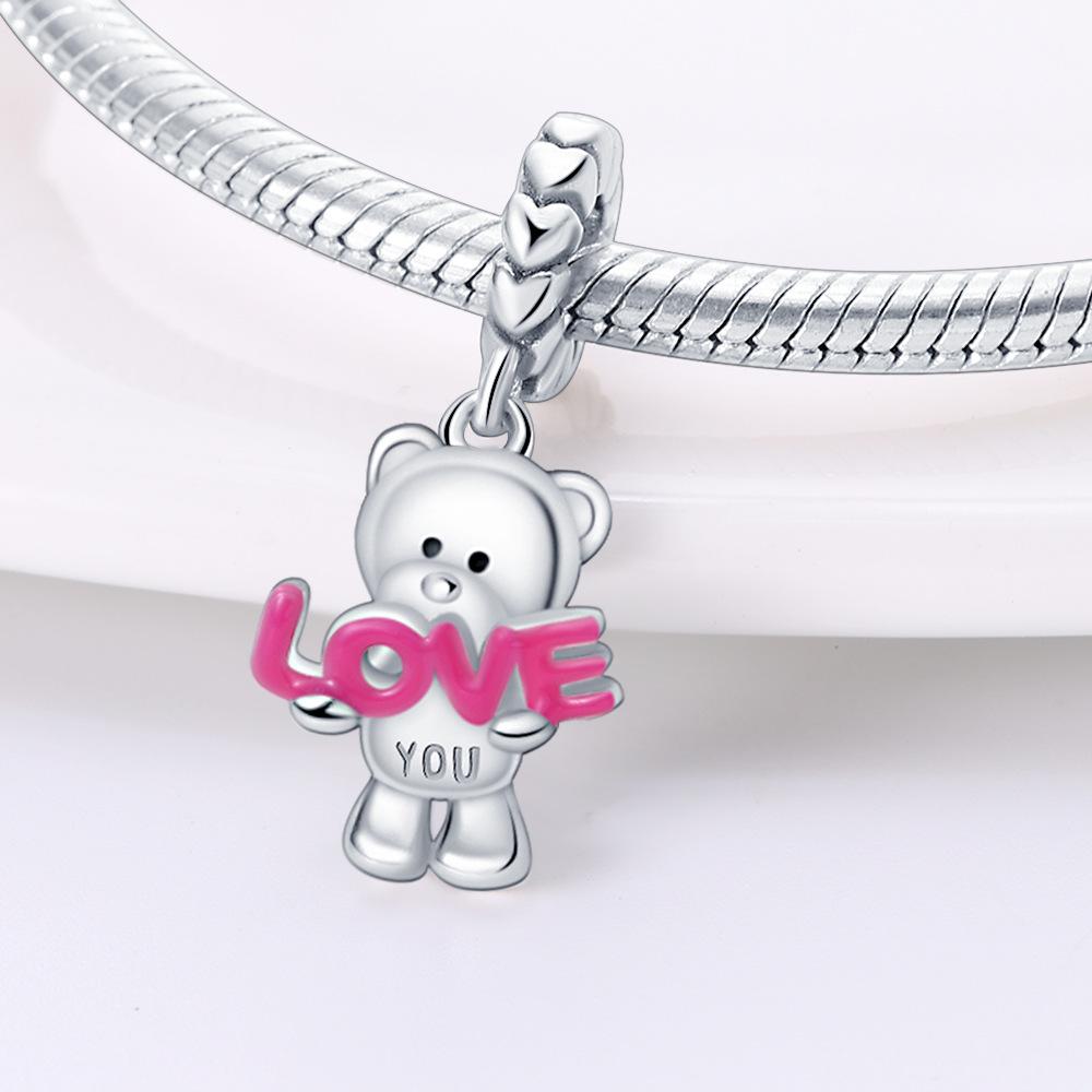 S925 Silver Bear Beaded Pendant Charm Handmade DIY Jewelry Kit for Women Girls Animal Lovers