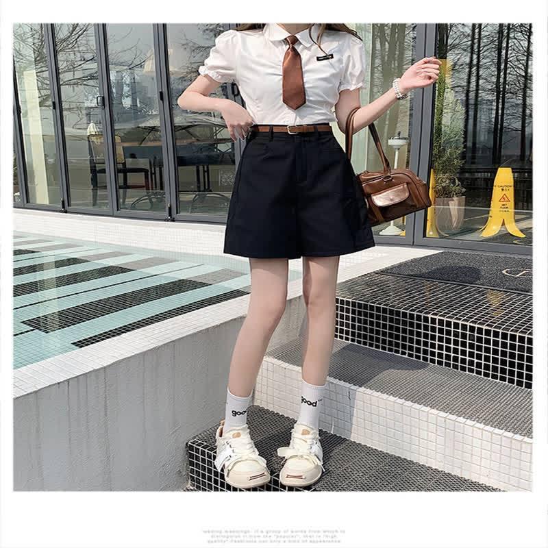 Sommer 2026 Damen Khaki A-Linie Hoher Bund Locker Weites Bein Shorts