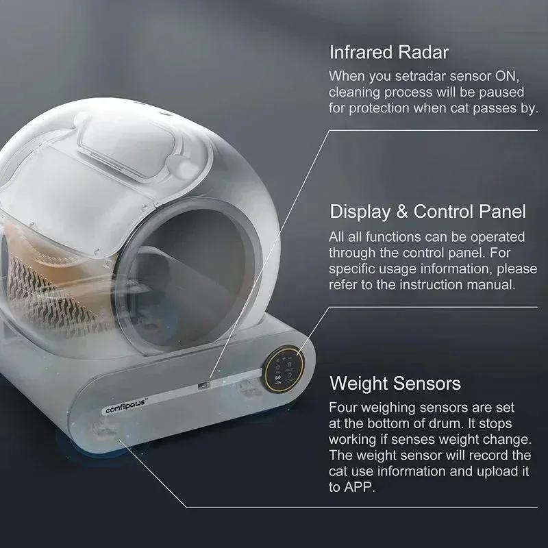 65L Automatic Intelligent Cat Litter Pan APP Controls Self Cleaning Fully Closed Electric Deodorising Litter Box Rubbish Bag