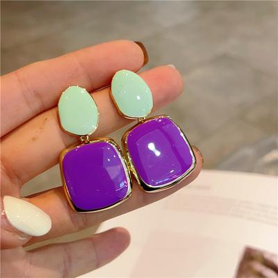 Aiguille en Argent 925 Boucles d'Oreilles Mode pour Femmes Émail Bicolore Goutte Émail Géométrie Tempérament Exquis Luxe Tendance Bijoux