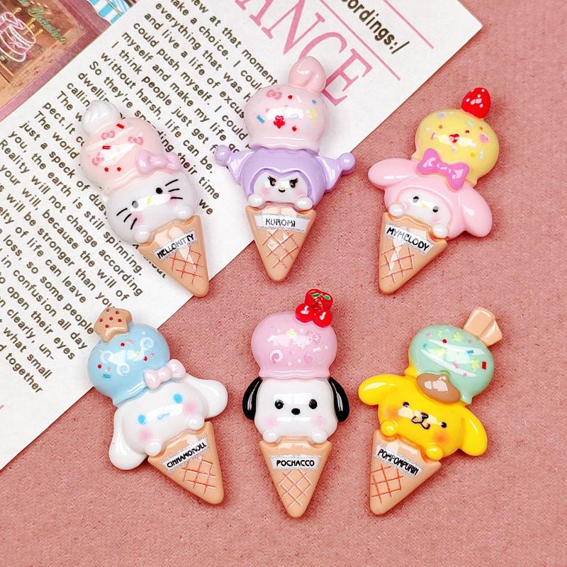 10 Pcs Cartoon Resin Cute Cartoon Animal Ice Cream Cake Style Hairpin Scrapbook Craft Diy Miniature Ornament Accessories A12