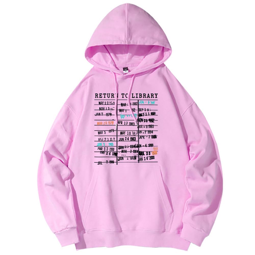 Return To Library Hoodie Return To Library Sweatshirt Vintage Casual Book Lovers Reader Pullover Hooded Long Sleeve Top