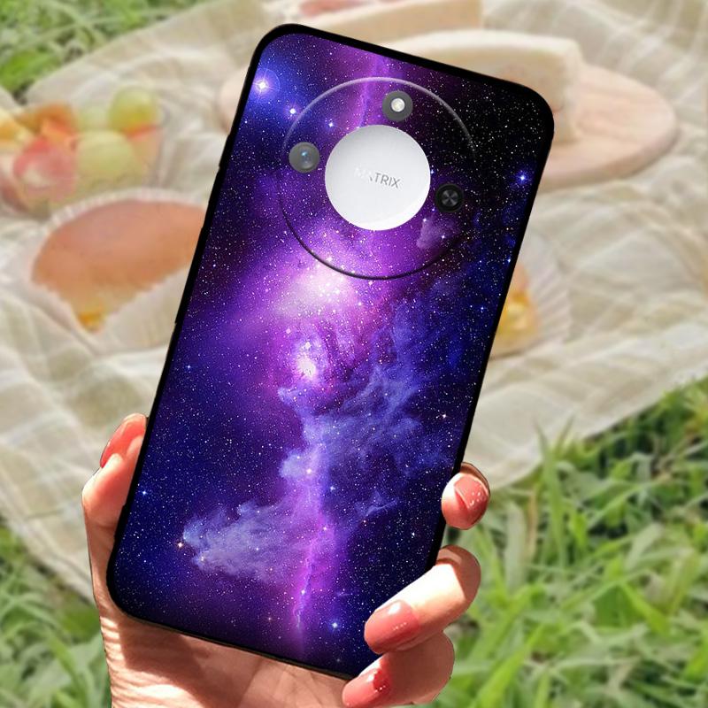 For Huawei Honor X60 Case Flowers Painted Cover Black Silicone Soft TPU Phone Case For Honor X60 Protective Shell Bumper