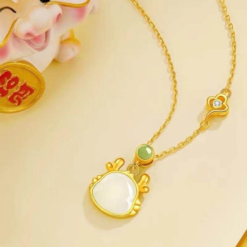 Xiangruilong Imitation Hetian Jade Pendant Necklace for Women New Chinese Style High-end Collarbone Chain