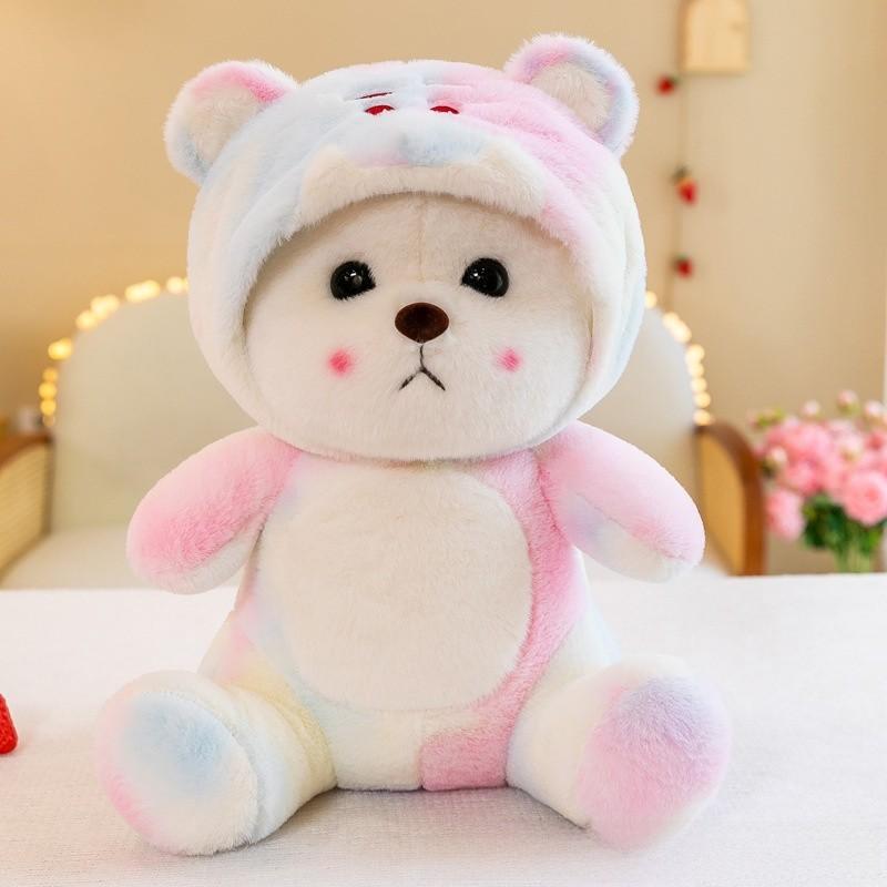 Tie Dye Cute Colored Teddy Bear Plush Toy Pillow For Childrens Bedroom Gift And
