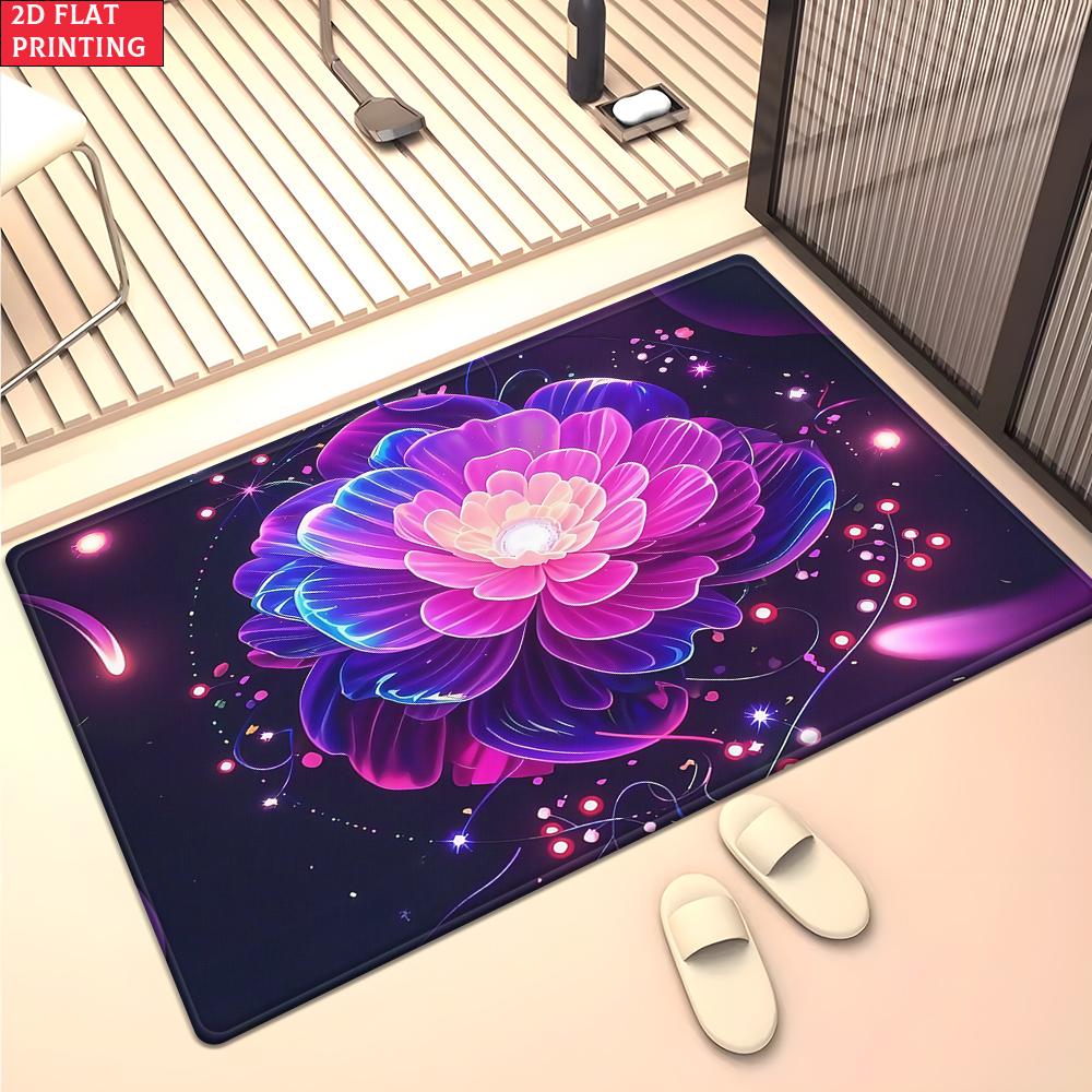 Psychedelic Galaxy Floral Mandala Rug, Colorful Boho Space Carpet for Living Room Gaming Room, Non-slip Decorative Floor Mat