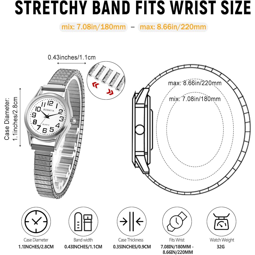 "Women's Analog Waterproof Watch Stainless Steel Elastic Band Simple Casual Fashion Accessory Silver"
