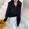 Zipper Large Laps Solid Color Sweater Loose Pullover Sweater Jacket