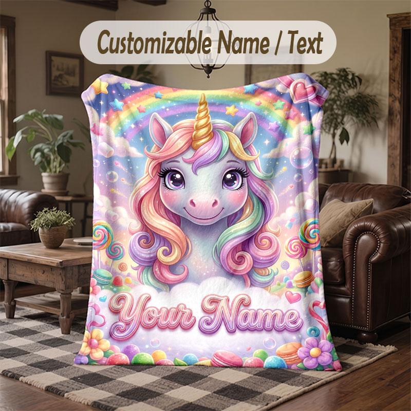 Coperta da divano a tema unicorno con nome personalizzato, coperta morbida e accogliente per casa, divano, letto