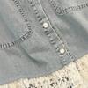 Women's Vintage Light Blue Denim Lace Trim Button Down Top