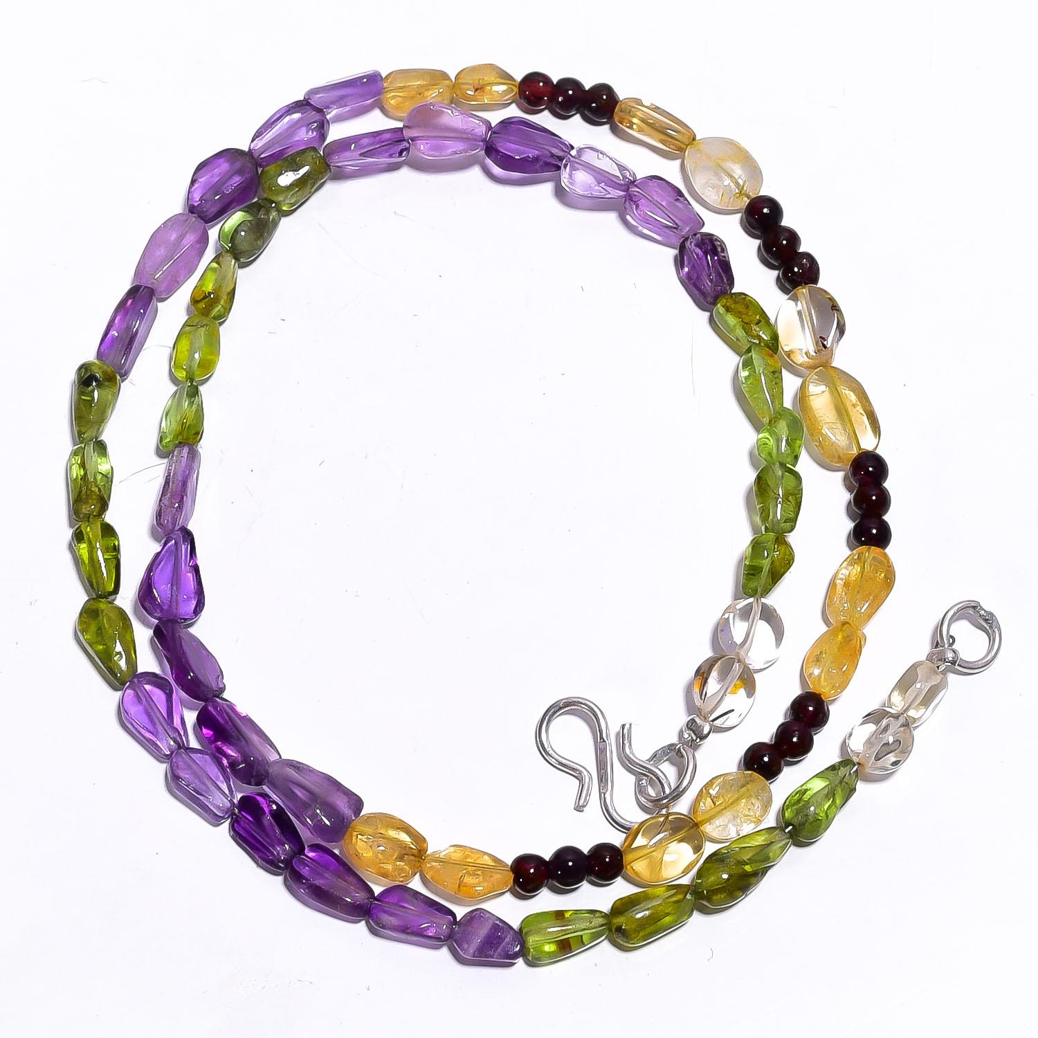 

Natural Amethyst Peridot Citrine Gemstone Smooth Beads Necklace 17 UB-4523 UB-4523