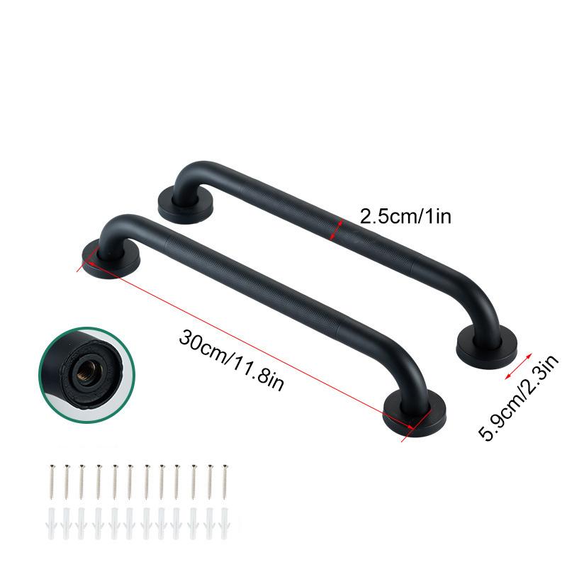 2 ks/balení Koupelnová protiskluzová bezpečnostní madla pro hendikepované Nerezová ocel Černé madlo Madlo 30CM