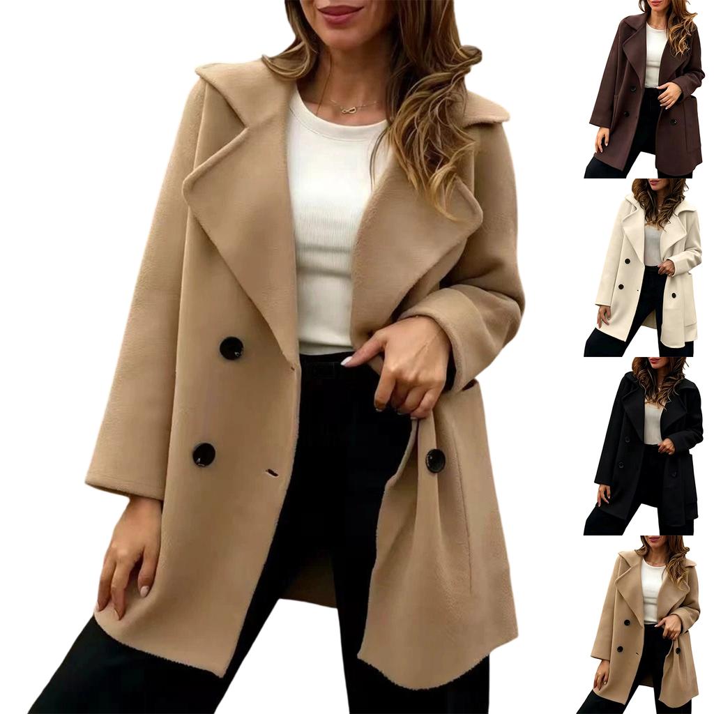 Women's Double-Breasted Long Sleeve Coat Loose Fit Winter Fall Fashion Outerwear