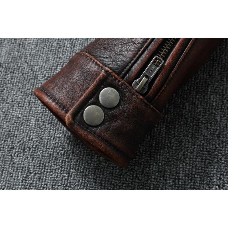 Chinese Size Vintage Red Brown Genuine Leather Jacket Men Soft Real Cowhide Black Winter Coat Biker Jackets Jaqueta Masculina De Couro