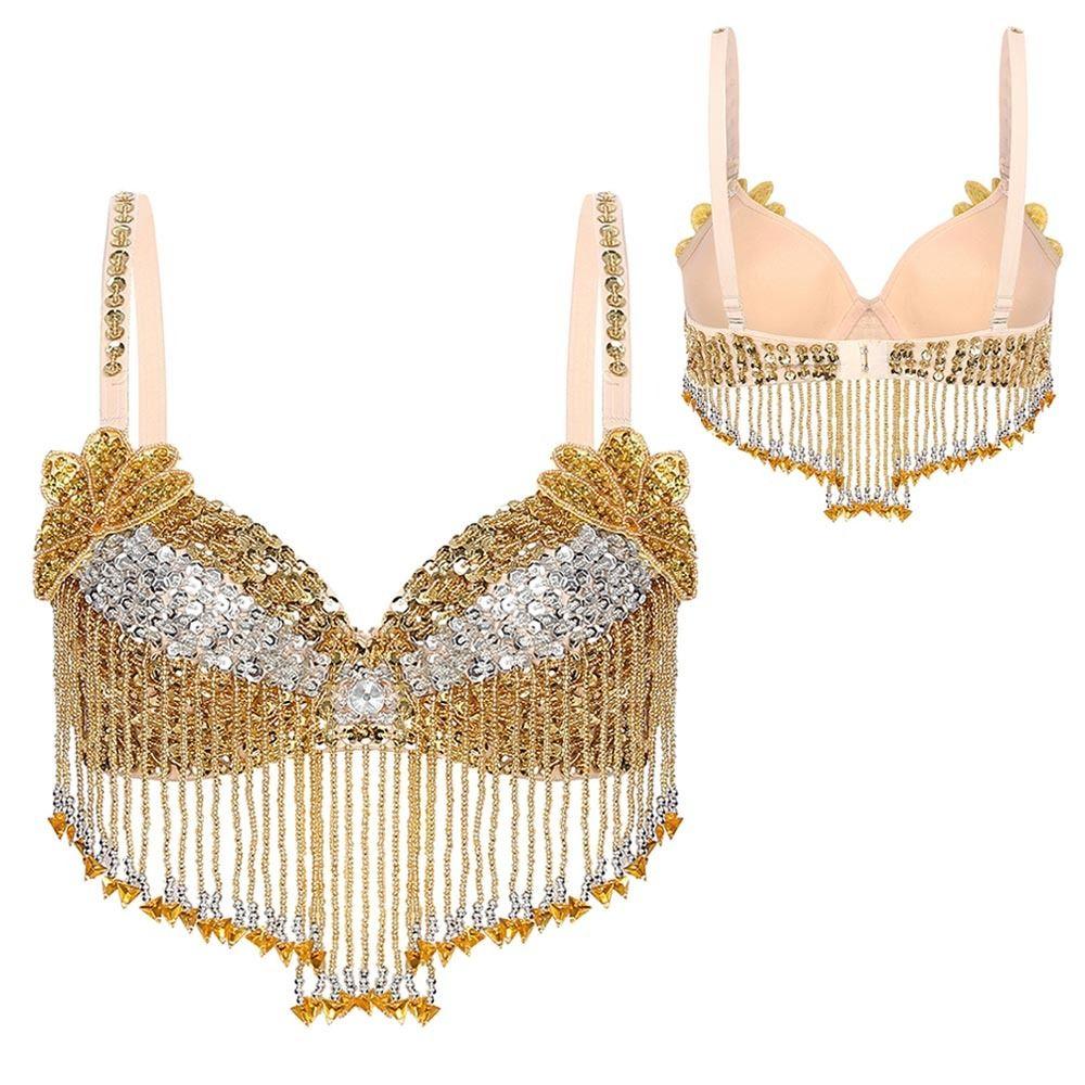 Adjustable Straps Belly Dance Tops Beaded Tassels Sparkly Bra Charming Dance Wear Women