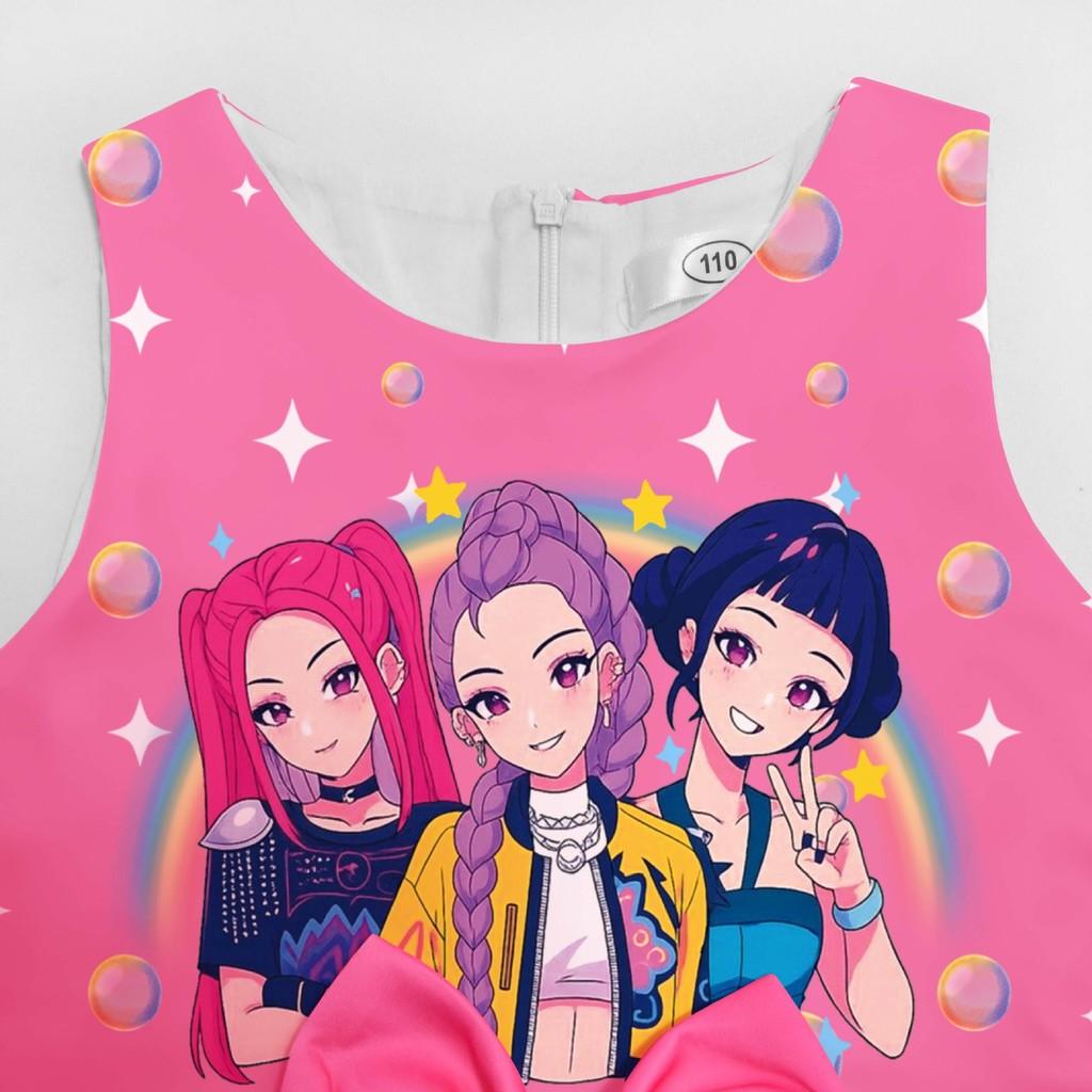 Kinder Mädchen Film POP Rumi Zoey Mira Print Ärmellos Schleife Lässig Party Prinzessin Kleid