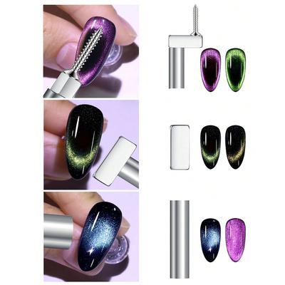 3Pcs Nail Art Magnet Set Personalized Cat Eye Gel Magnets Includes Strong Magnetic Rods Square Magnet Screws For Aperture Effect