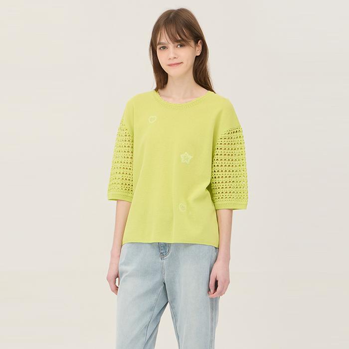 Benetong Mesh Sleeve Beaded Knit_Bakp70531Yg