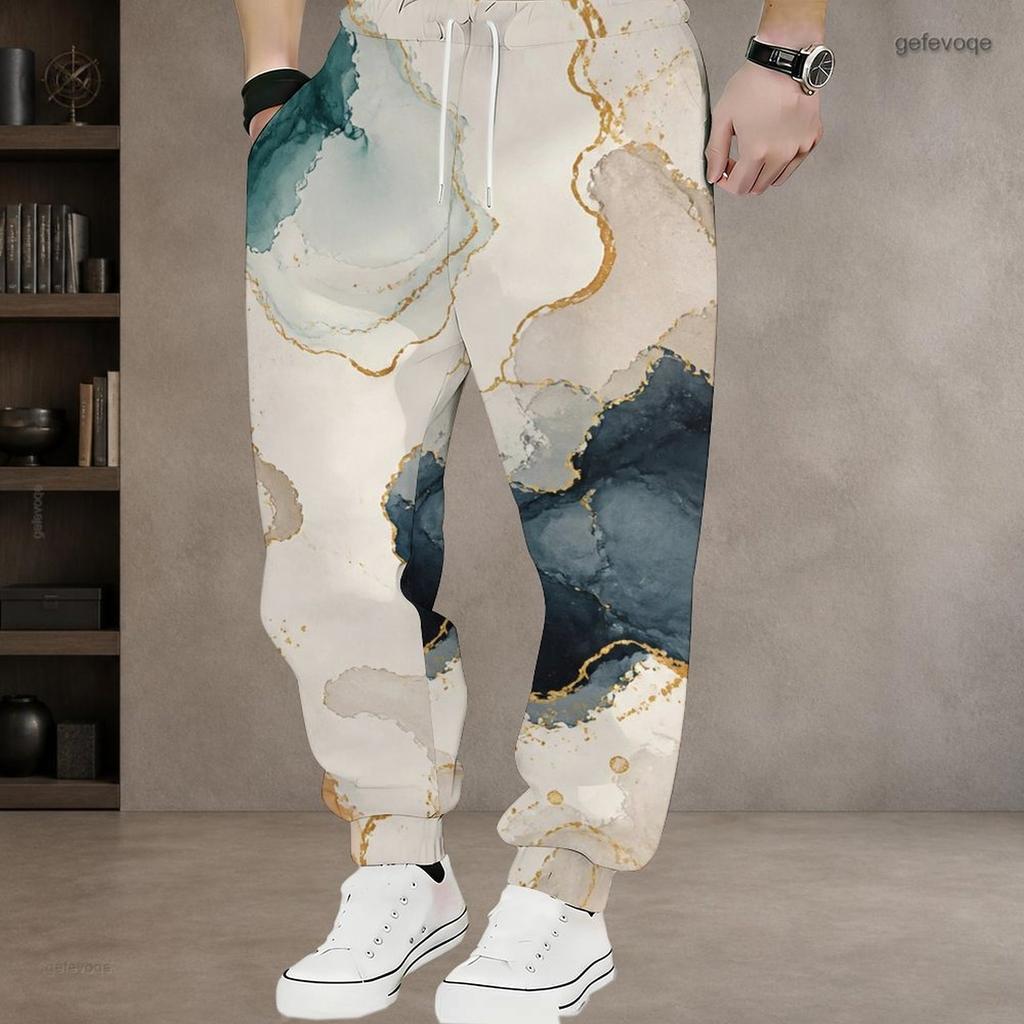 Men S Plus Size Geometric Printed Drawstring Waist Side Pockets Cuffed Ankle Jogger Pants