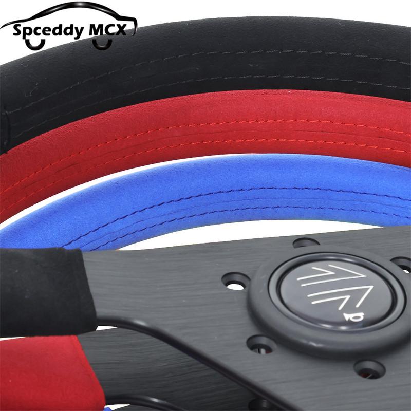 Italy Style V1 Blue Red Black Suede Leather Steering Wheel 14inch Drift Sport Flat 350mm Steering Wheels