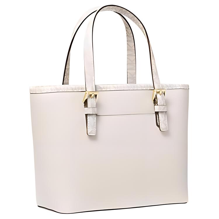 Michael Kors Jet Set Travel Signature Logo Gepolijste Hanger Gecoate Canvas Tote Bag Dames Tote Bags Wit 35H3GTVT0L-0213