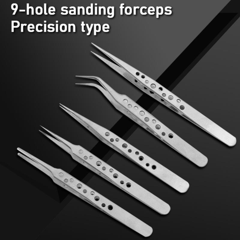 5Pcs Electronics Industrial Tweezers Anti-static ESD Curved Straight Tip Precision Stainless Steel Forceps Phone Repair