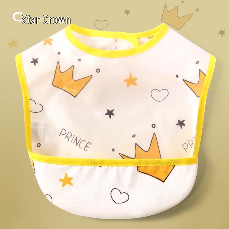 Waterproof Cotton Baby Bib: Reversible, Cartoon Design, Wash-Free Bib for Eating.