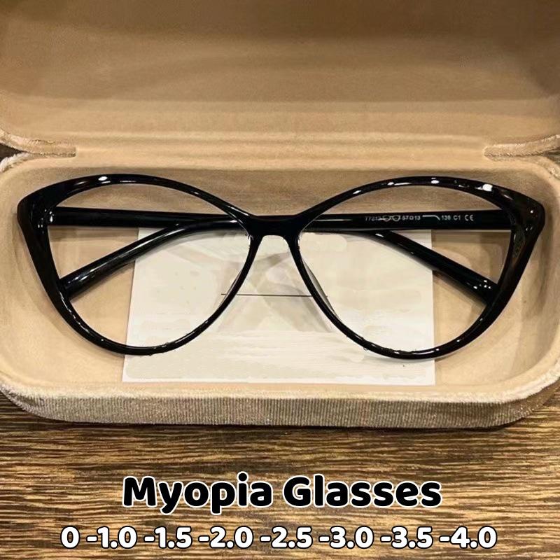 Finished Ladies Myopia Glasses Anti Blue Light Blocking Near Sight Eyeglasses for Women Men Vintage Cat Eye Minus Eyewear To-4.0
