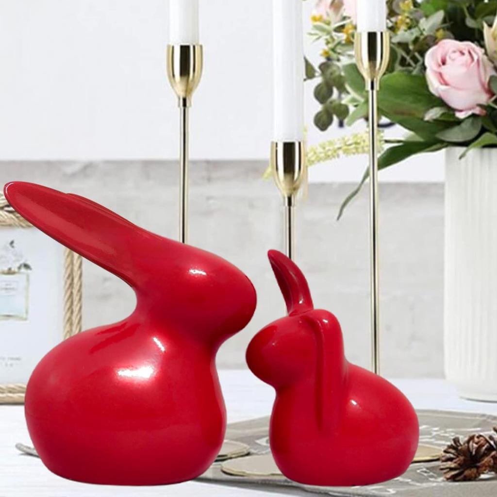 Home Décor Ceramic Rabbit Figurines (Set of 2, Red Color)