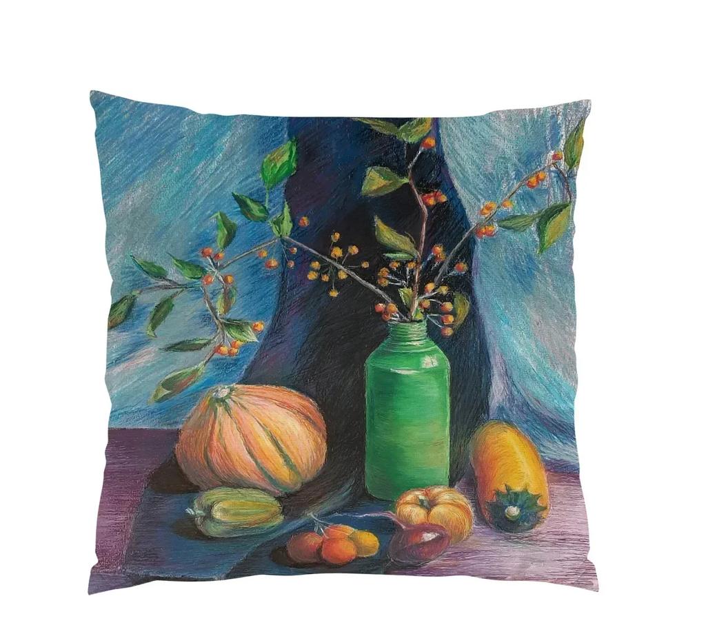 Retro Oil Painting Fruits And Vegetables Pepper Flower Pattern Pillowcase Car Living Room Sofa Decoration Pillowcase 45*45Cm